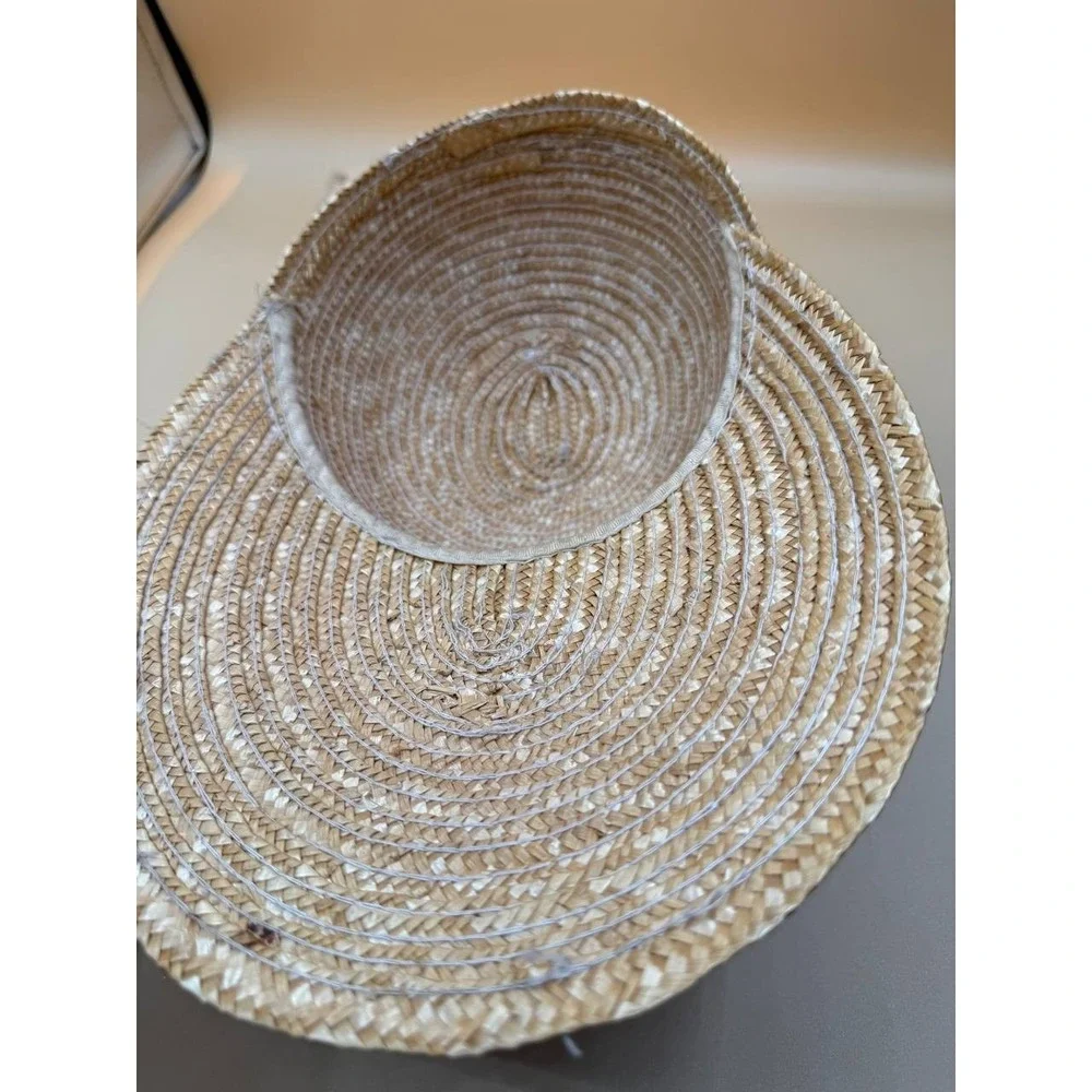 Beige Straw Wide-Brim Sun Hat‎ With Daisy Flowers Summer Beach Resort Cruise